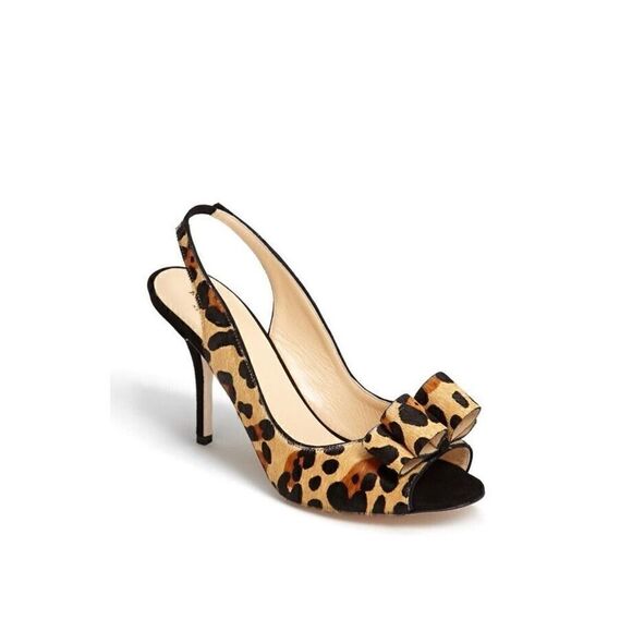 Kate Spade Leopard Calf Hair Peep Toe Slingback Heels Size 7B - Picture 12 of 12
